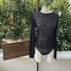 Sheer Y2K Leopard Print Cosabella Bodysuit Black Mesh Burnout Indie Sleaze Sz M